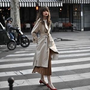 London Fog Vintage 80s Trench Coat 12P Double Breasted Belted Lined Khaki Grey